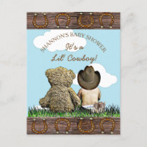 Cute Baby Cowboy and Teddy Bear Baby Shower Invite