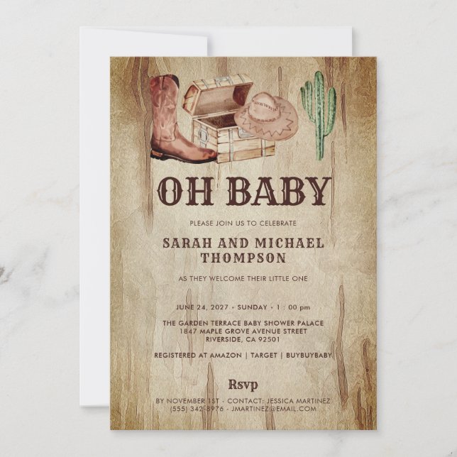 Cute Baby Cowboy Hat Shoes Cactus Invitation (Front)