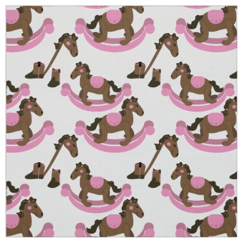 Cute Baby Cowgirl Pink Rocking Horse Fabric