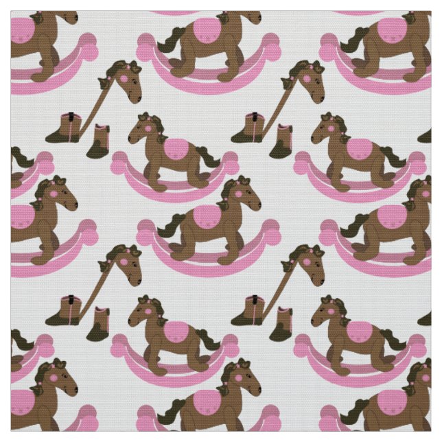 Cute Baby Cowgirl Pink Rocking Horse Fabric (Swatch)