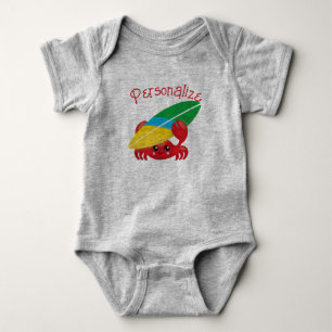 Cute Baby Crab with Surfboard Red Personalized Bodysuit