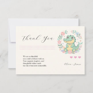 Cute Baby Crocodile Floral Frame Thank You Card