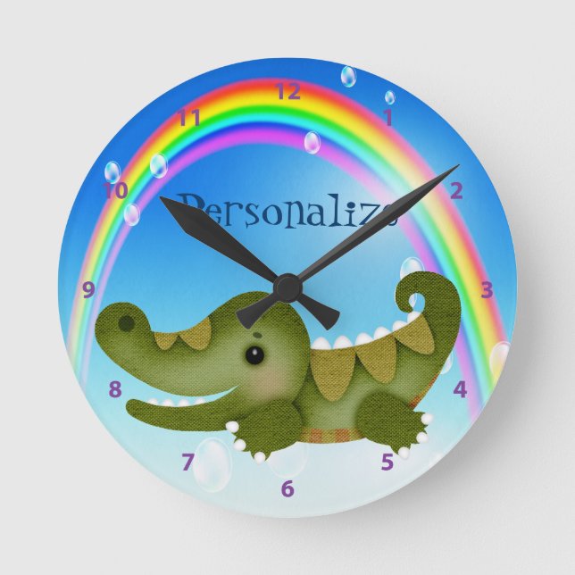 Cute Baby Crocodile & Rainbow Clock (Front)