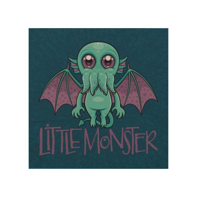 Cute Baby Cthulhu Little Monster Wood Wall Art (Front)