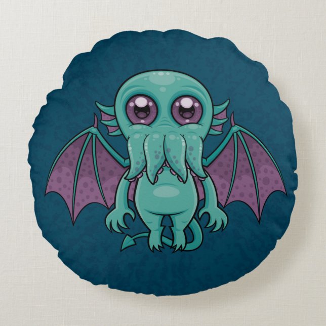 Cute Baby Cthulhu Monster Round Pillow (Front)