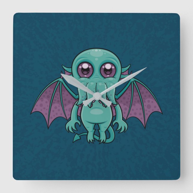 Cute Baby Cthulhu Monster Square Wall Clock (Front)