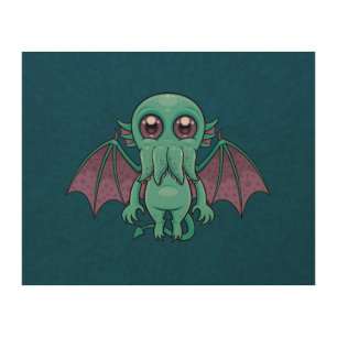 Cute Baby Cthulhu Monster Wood Wall Art