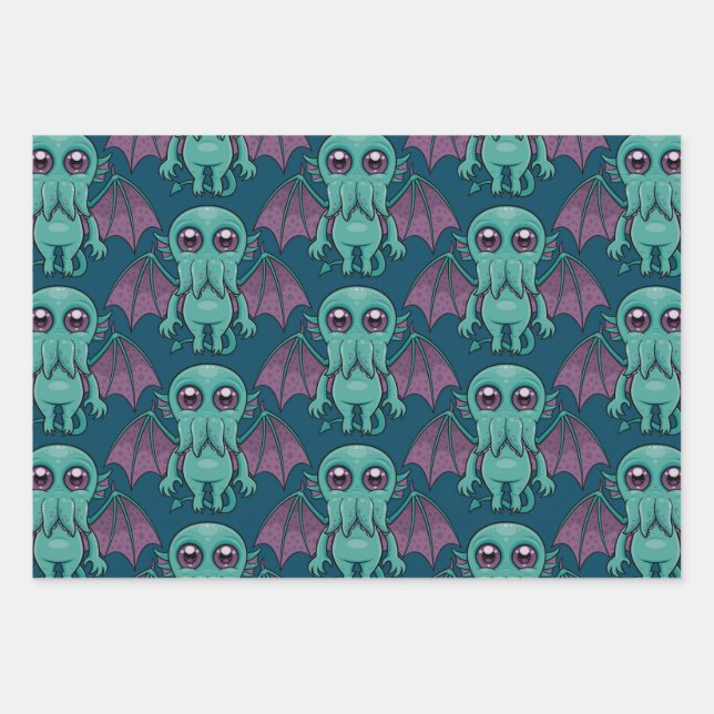 Cute Baby Cthulhu Monster Wrapping Paper Sheets (Front)