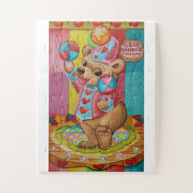 Cute baby cub juggling colorful balls jigsaw puzzle (Vertical)