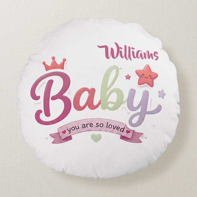 Cute Baby Custom Typography Round Pillow (Front)