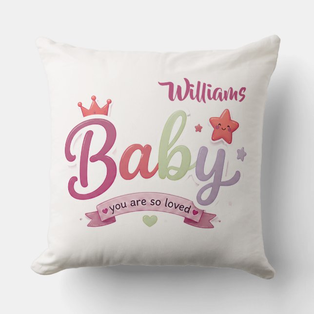 Cute Baby Custom Typography Throw Pillow (Front)