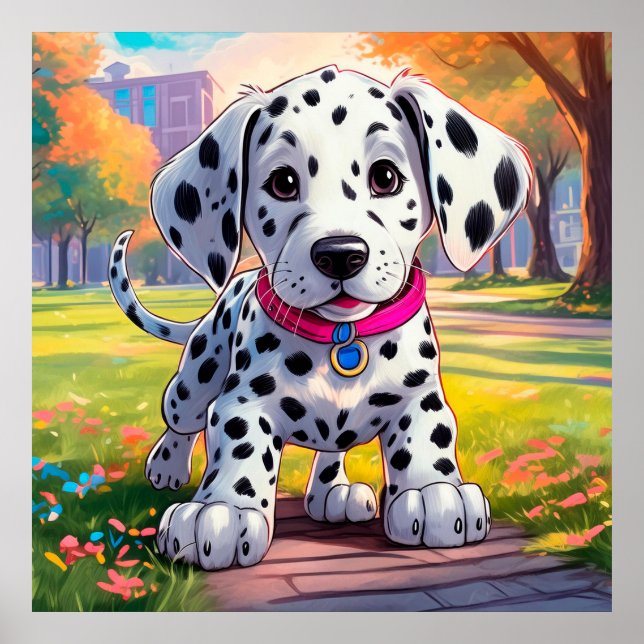 Cute baby dalmatian at urban park illustration poster (Front)