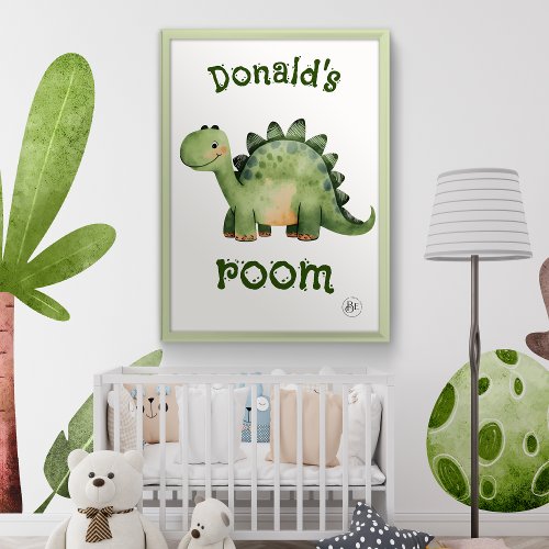 Cute Baby Dark Green Dinosaur Nursery Poster