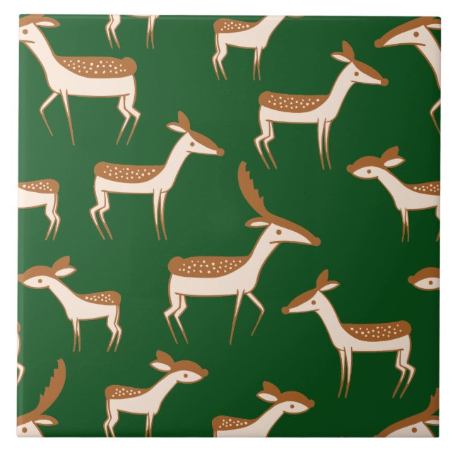 Cute Baby Deer and Family Ceramic Tile (Front)