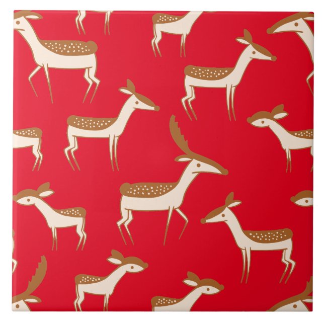 Cute Baby Deer and Family Ceramic Tile (Front)