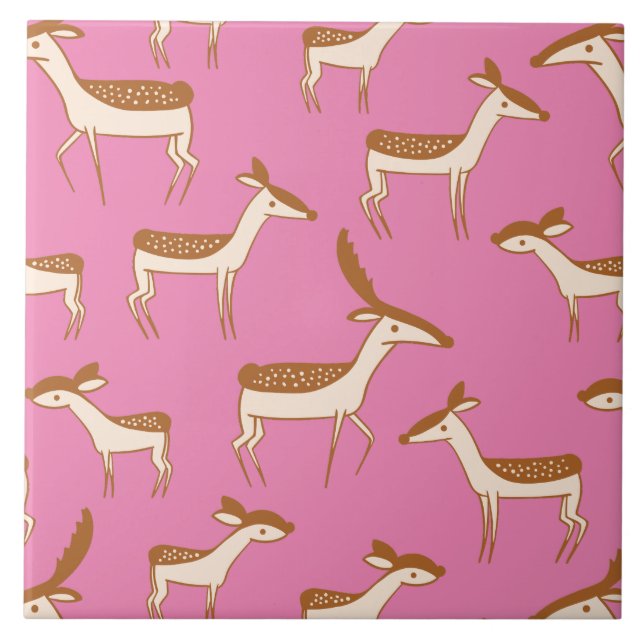 Cute Baby Deer and Family Ceramic Tile (Front)