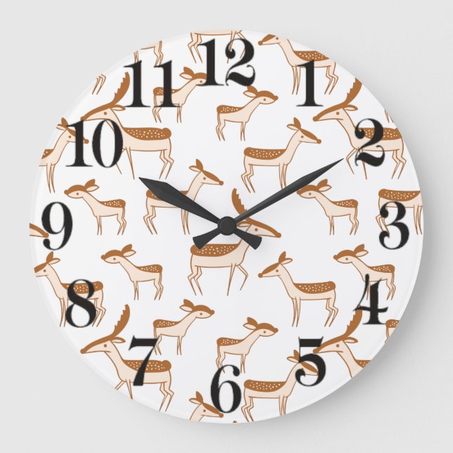 Cute Baby Deer and Family Large Clock (Front)