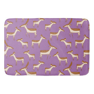 Cute Baby Deer and Family on Lavender Purple Bath Mat