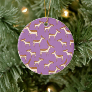 Cute Baby Deer and Family on Lavender Purple Ceramic Ornament