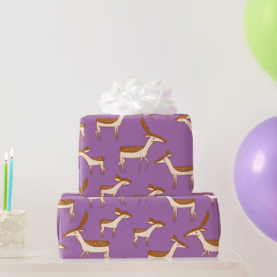 Cute Baby Deer and Family on Lavender Purple Wrapping Paper