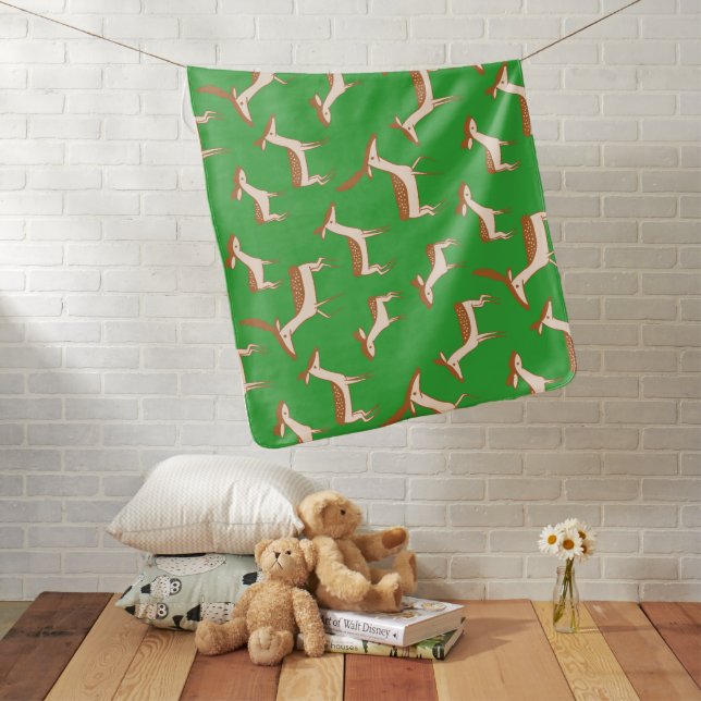 Cute Baby Deer and Family on Light Green Baby Blanket (In Situ)