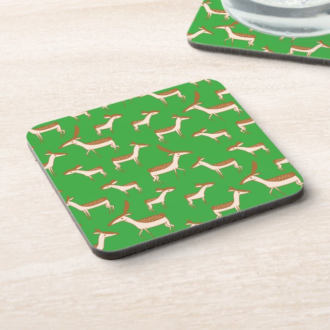 Cute Baby Deer and Family on Light Green Beverage Coaster (Left Side)