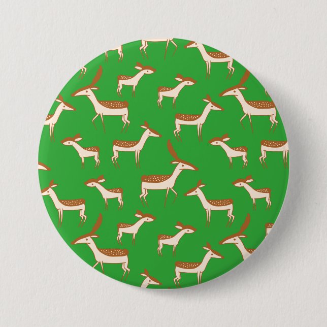 Cute Baby Deer and Family on Light Green Button (Front)
