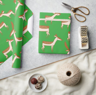 Cute Baby Deer and Family on Light Green Wrapping Paper