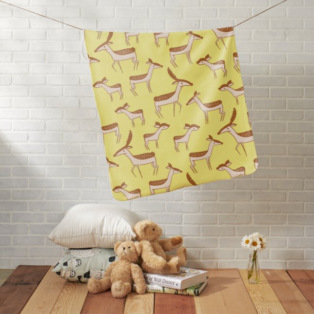 Cute Baby Deer and Family on Pastel Yellow Baby Blanket (In Situ)