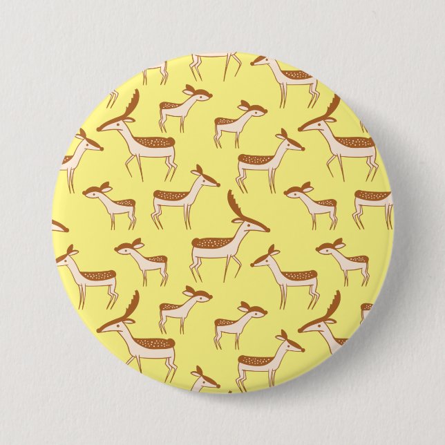 Cute Baby Deer and Family on Pastel Yellow Button (Front)