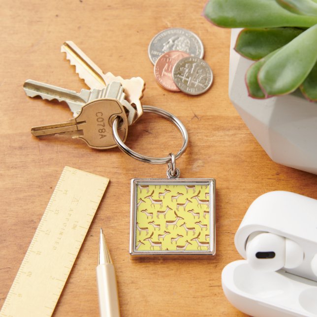 Cute Baby Deer and Family on Pastel Yellow Keychain (Desk)