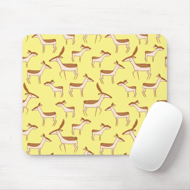 Cute Baby Deer and Family on Pastel Yellow Mouse Pad (With Mouse)