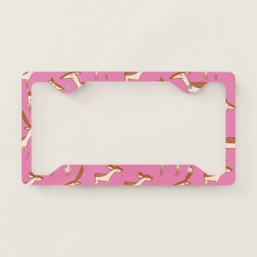 Cute Baby Deer and Family on Pink License Plate Frame