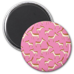 Cute Baby Deer and Family on Pink Magnet