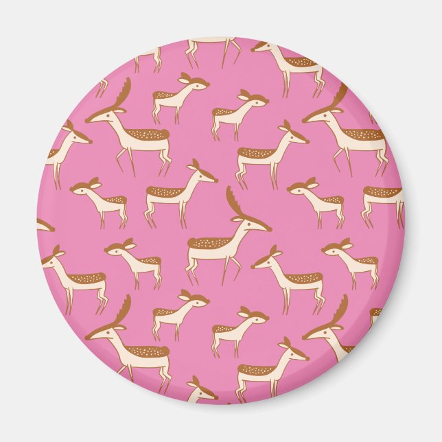 Cute Baby Deer and Family on Pink Magnet (Front)