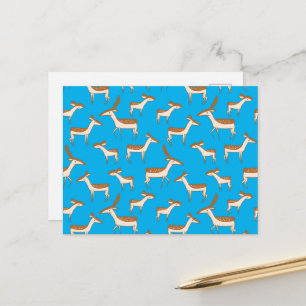 Cute Baby Deer and Family on Sky Blue Postcard