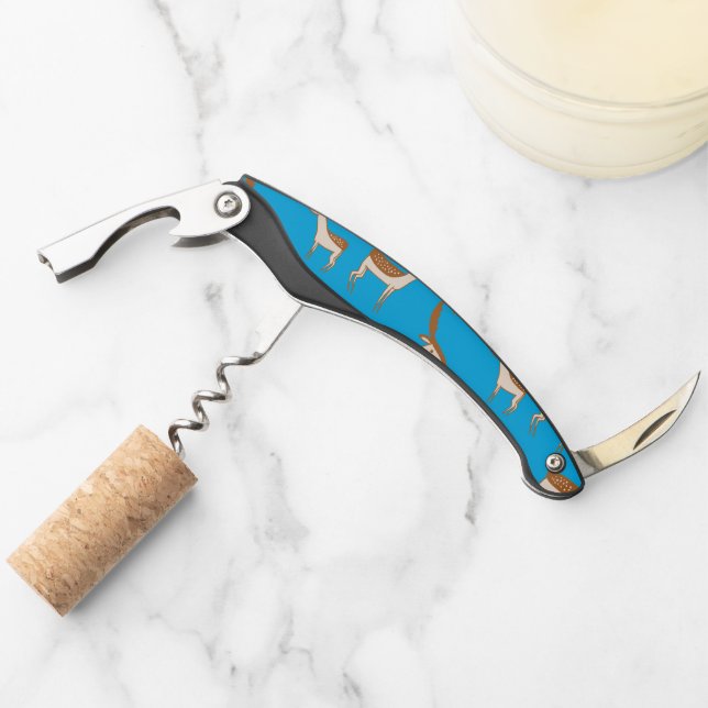 Cute Baby Deer and Family on Sky Blue Waiter's Corkscrew (Front)