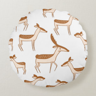 Cute Baby Deer and Family Round Pillow