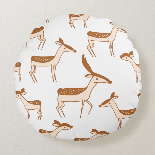 Cute Baby Deer and Family Round Pillow (Front)