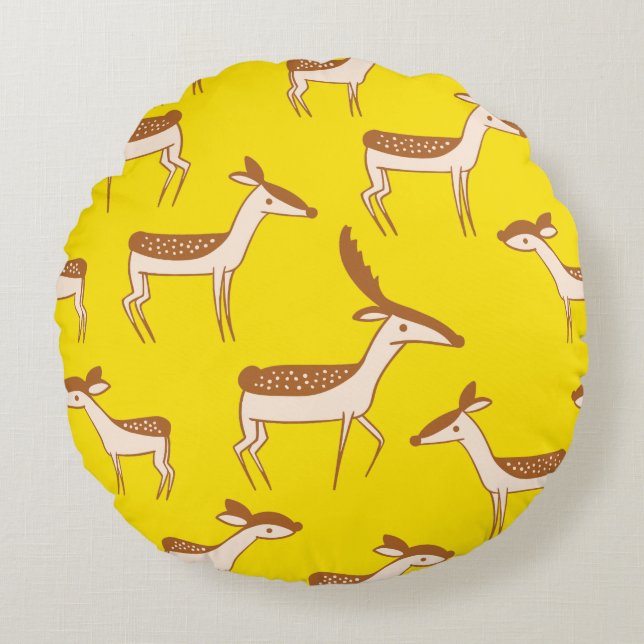 Cute Baby Deer and Family Round Pillow (Front)