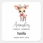 Cute Baby Deer Cartoon Drawing Candle Business Square Sticker