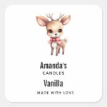 Cute Baby Deer Cartoon Drawing Candle Business Square Sticker