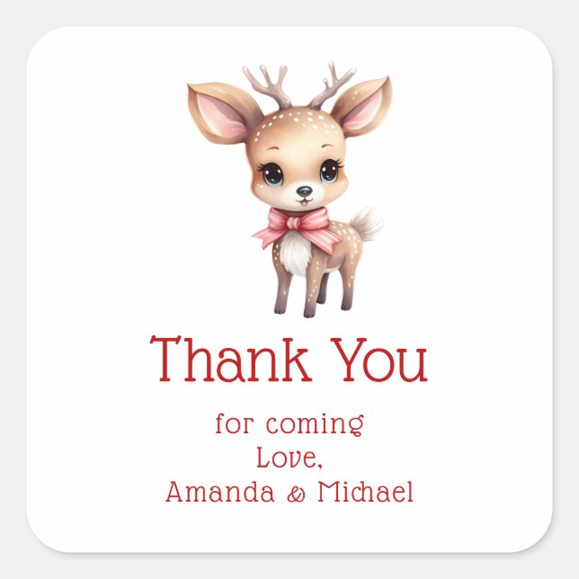 Cute Baby Deer Cartoon Drawing Party Thank You Square Sticker (Front)