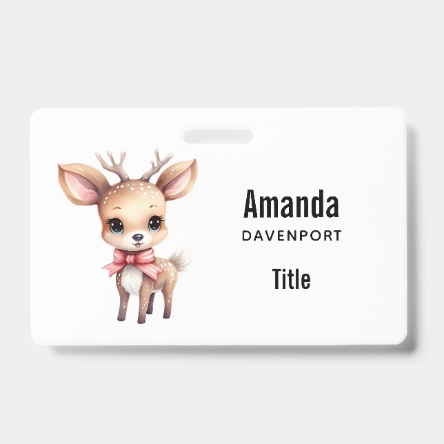 Cute Baby Deer Cartoon Illustration Badge (Front)