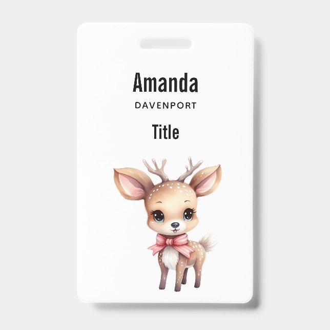 Cute Baby Deer Cartoon Illustration Badge (Front)