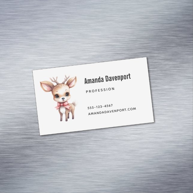 Cute Baby Deer Cartoon Illustration Business Card Magnet (In Situ)