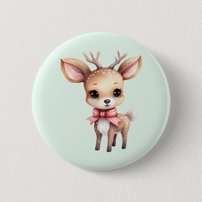 Cute Baby Deer Cartoon Illustration Button (Front)