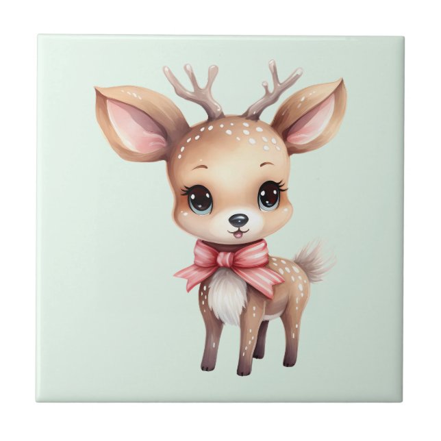 Cute Baby Deer Cartoon Illustration Ceramic Tile (Front)