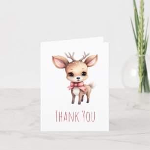 Cute Baby Deer Cartoon Illustration Letterpress Thank You Card