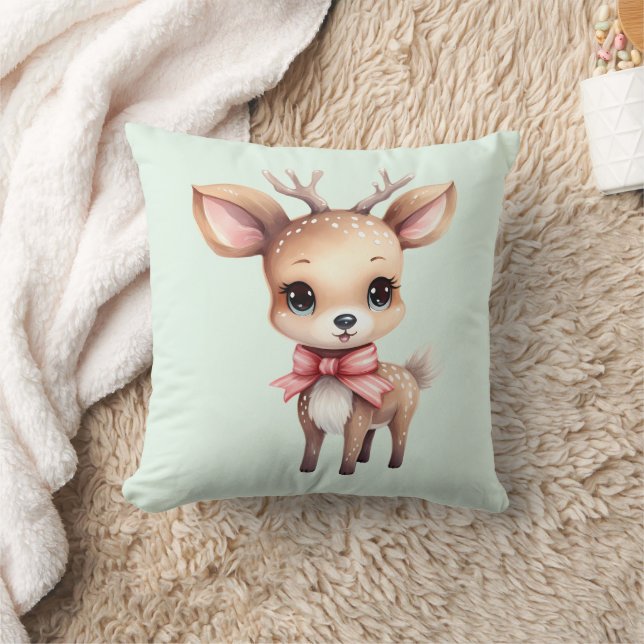  Cute Baby Deer Cartoon Illustration Throw Pillow (Blanket)